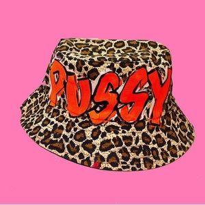 Cheetah print “PUSSY” bucket hat from THESEPINKLIPS.  Never worn.